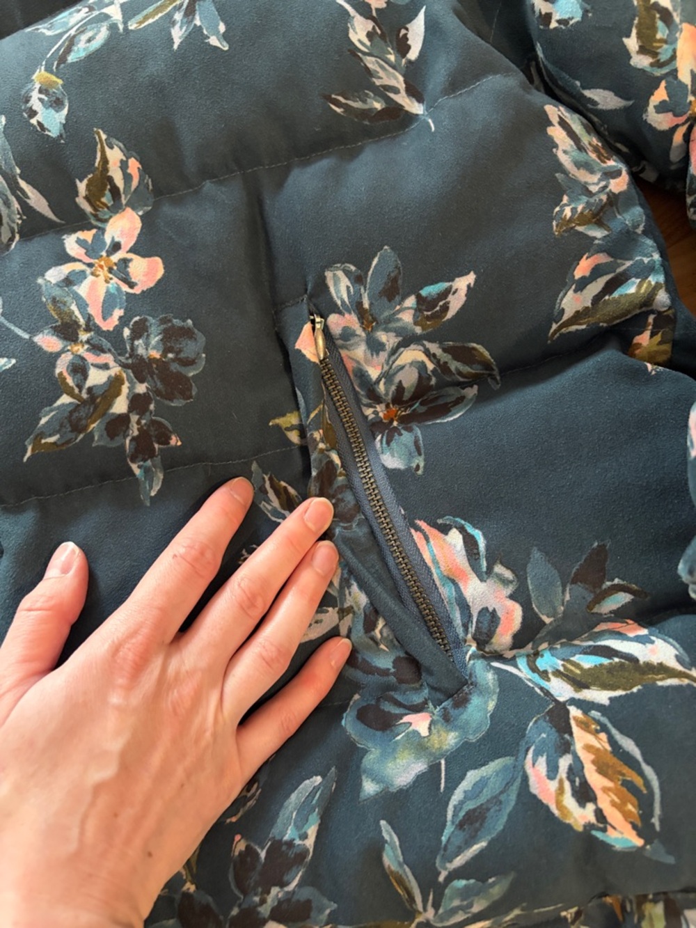Anthropologie Ett:Twa Floral Blue Puffer Jacket Thick Zip Up - Picture 8 of 12